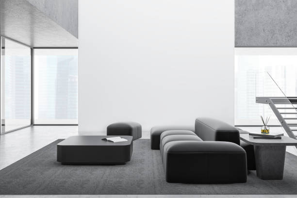 istock Modern living room with sofa and mock up wall 1185198220
