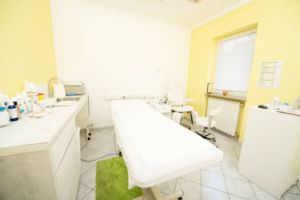 Massage Table and Equipment in Modern Beauty Salon stock photo