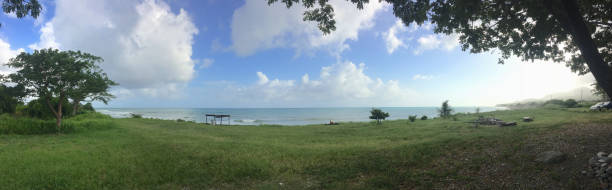 Panoramic view of Roselle Beach at Morant Bay stock photo