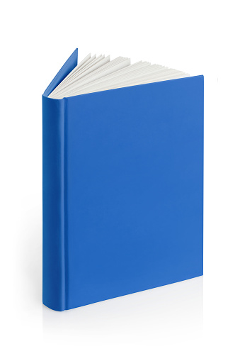 Blue hard cover book, isolated on white background