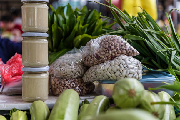 Close-up View at the Fresh and Delicious Organic Beans at the Farmers Market.