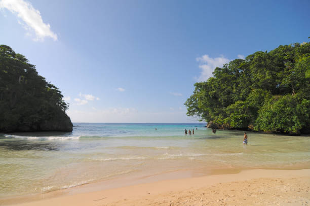 View of Frenchmen's cove beach in Jamaica stock photo