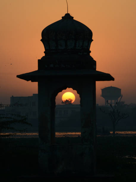Beautiful View of Sunrise with silhouette of a temple