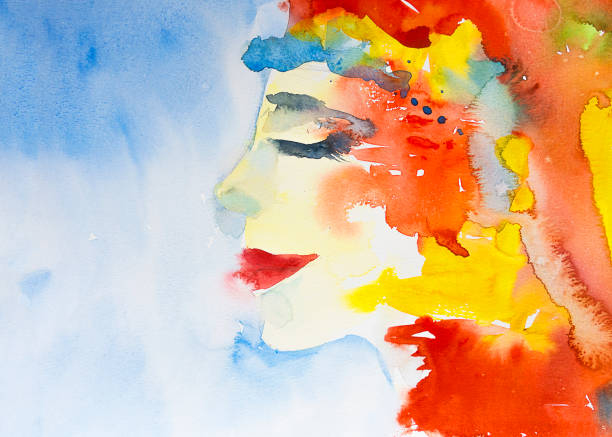 istock Beautiful dreaming woman watercolor painting 1185217159