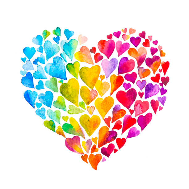 ilustrações, clipart, desenhos animados e ícones de coração da aquarela do arco-íris - paintings valentines day love square
