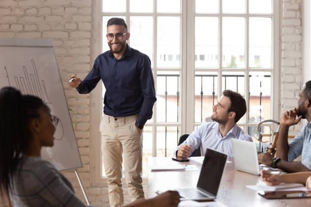 istock Arabic young male speaker enjoying relaxing atmosphere on team meeting. 1185220721