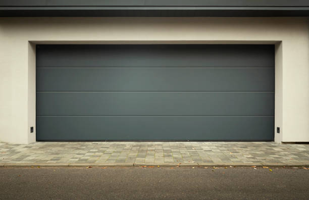 istock Modern car garage door panorama 1185221939