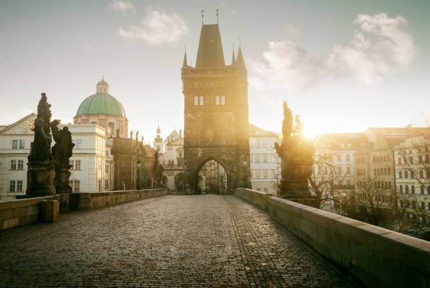 istock Sunrise on Charles Bridge in Prague, Czech Republic 1185222127
