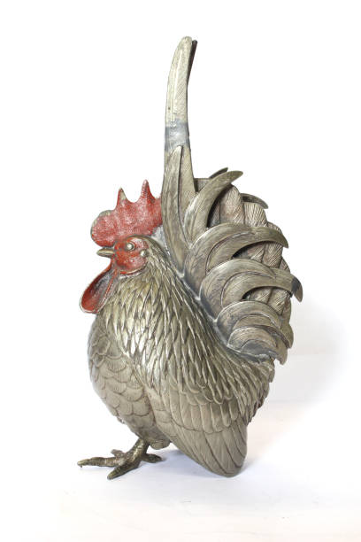 istock A Silver Metal Cockerel Chicken Decoration Figure on White Background 1185222406