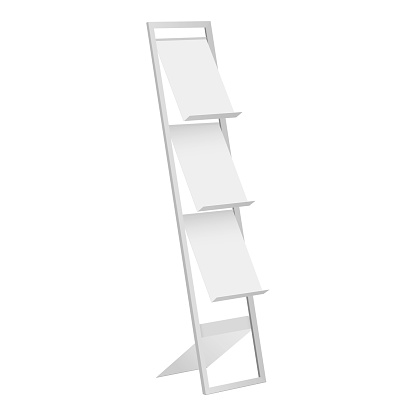 Display stand, holder for brochure, magazine, leaflet isolated on white background. Vector illustration