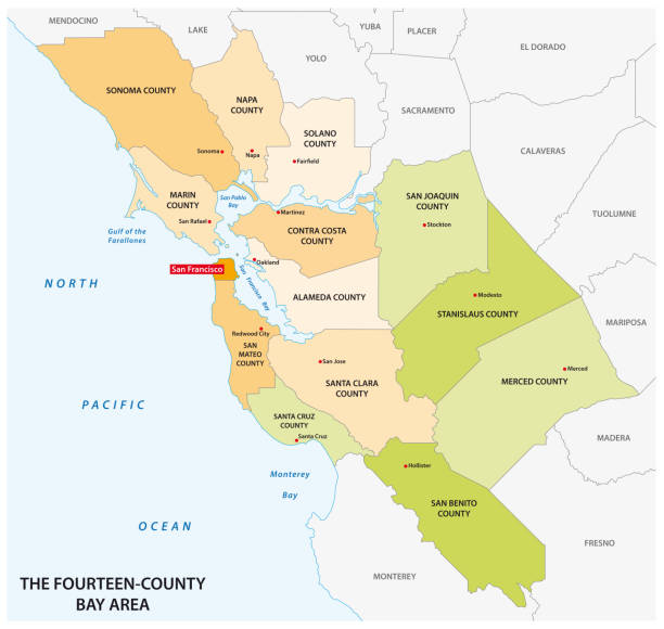 Administrative map of the California region San Francisco Bay Area Administrative map of the California region San Francisco Bay Area sonoma county stock illustrations