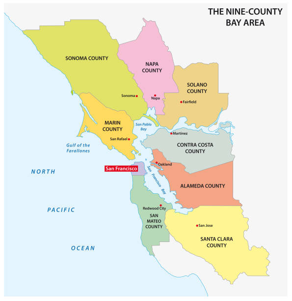 Administrative map of the California region San Francisco Bay Area Administrative map of the California region San Francisco Bay Area west marin stock illustrations