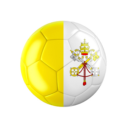 Soccer ball textured with Peruvian flag sitting on white background. Horizontal composition with copy space. Clipping path is included.