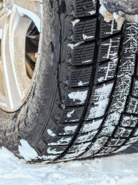 istock New winter car tire. Safe winter driving 1185226356