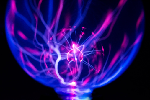 Electricity fire-ball. Abstract photo of electric waves. Static electricity - Stock Image