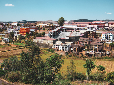 Fianarantsoa city center with colorful African buildings in Madagascar