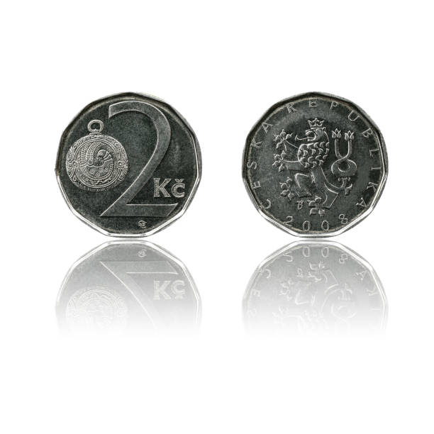 istock Czech currency 2kc coin isolated on white background with reflection. 1185229382