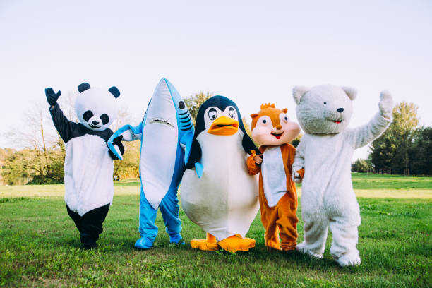 istock Group of animals mascots doing party 1185232248
