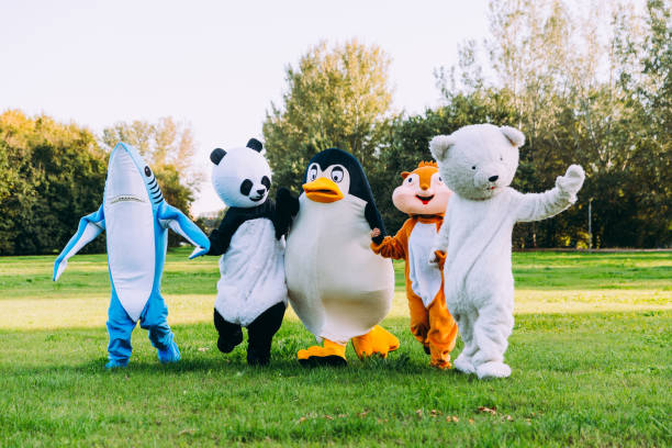 istock Group of animals mascots doing party 1185232798