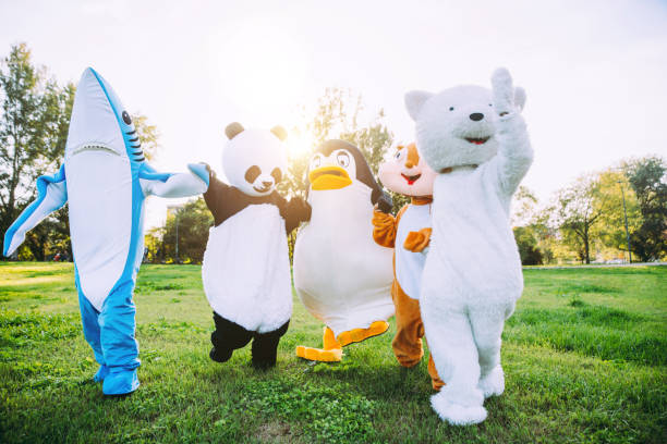 istock Group of animals mascots doing party 1185232808