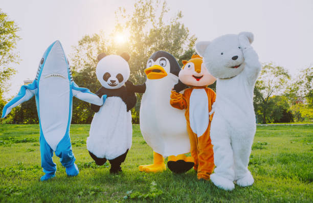 istock Group of animals mascots doing party 1185232829