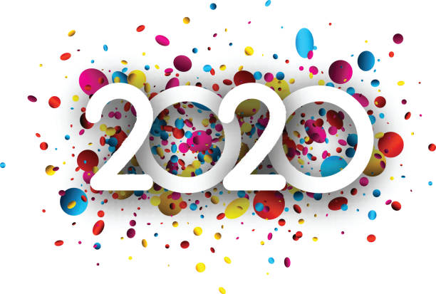istock 2020 new year sign with colorful round confetti on white background. 1185232831