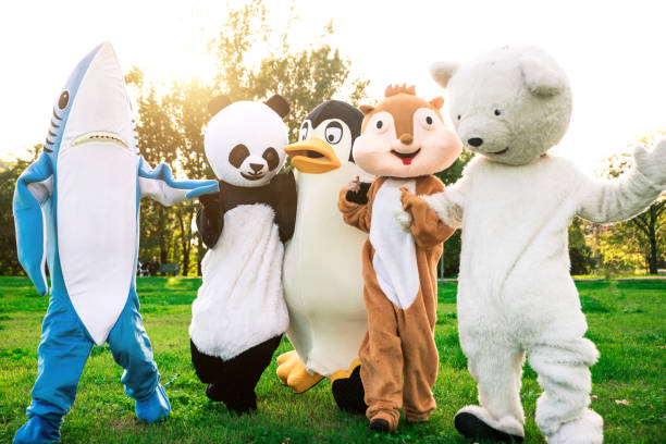 istock Group of animals mascots doing party 1185232859