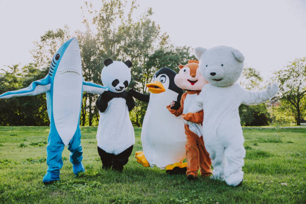 istock Group of animals mascots doing party 1185232875