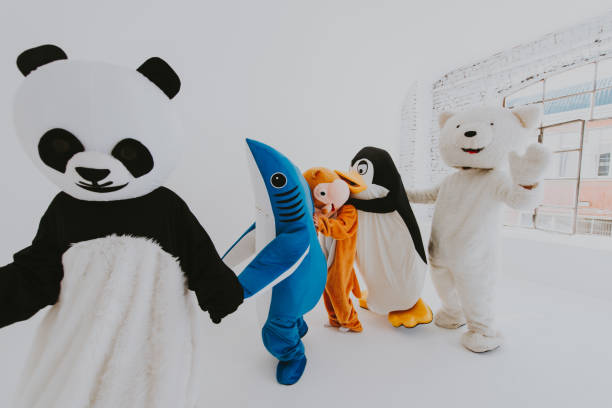 istock Group of animals mascots doing party 1185232983