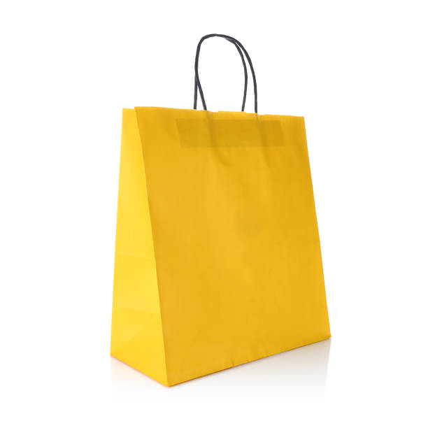 Yellow Paper Bag Isolated on White Background.
