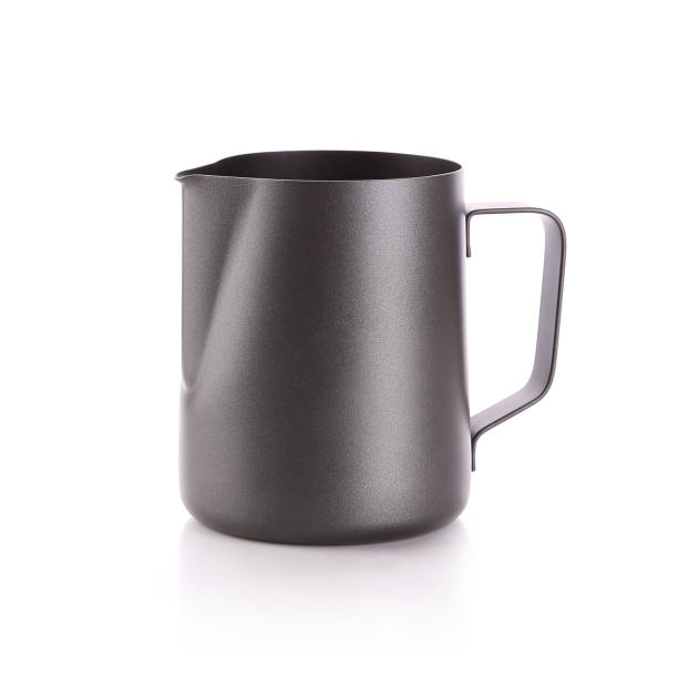 Frosted Surface Stainless Steel Milk Frothing Pitcher Cup with Handle Isolated On White Background.