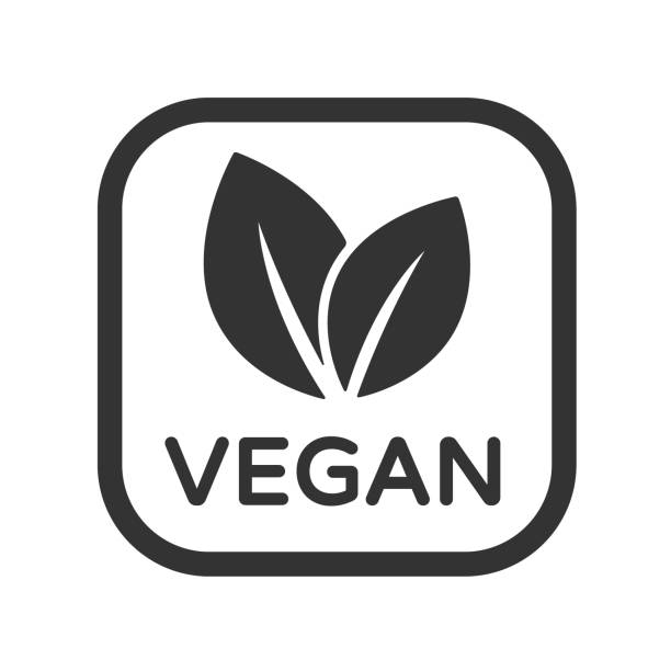 vegane lebensmittel vektor-symbol. bio, bio, öko-symbol. vegan, kein fleisch, laktosefrei, gesund, frisch und gewaltfrei. vektor-illustration mit blättern zum drucken auf lebensmittelverpackungen - vegan stock-grafiken, -clipart, -cartoons und -symbole