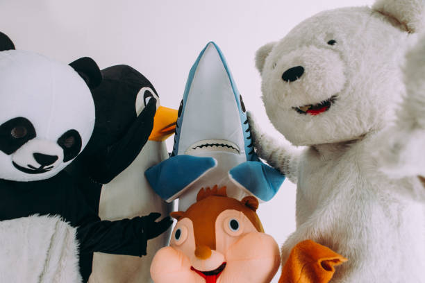 istock Group of animals mascots doing party 1185233228