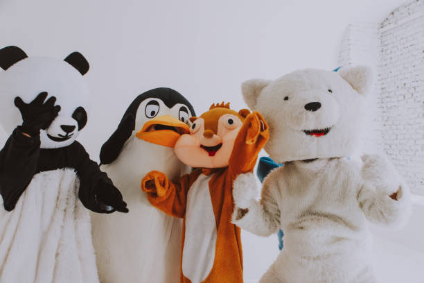 istock Group of animals mascots doing party 1185233309