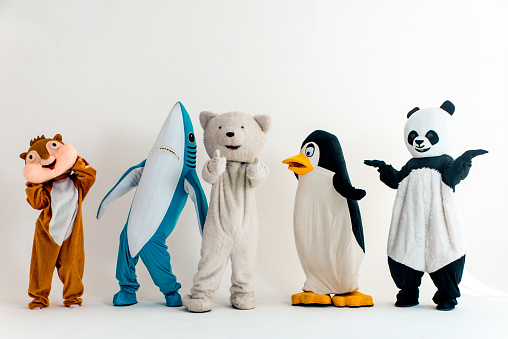 Group of animals mascots doing party