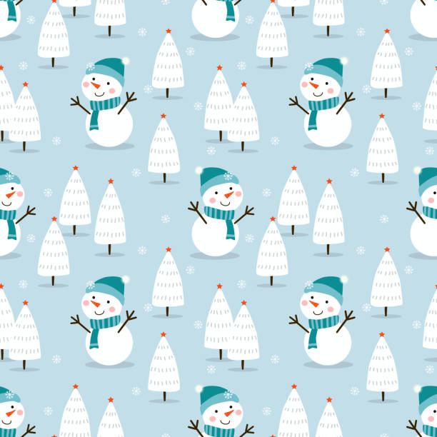 illustrations, cliparts, dessins animés et icônes de bonhomme de neige mignon dans le modèle sans couture de saison de noel - snowman pattern