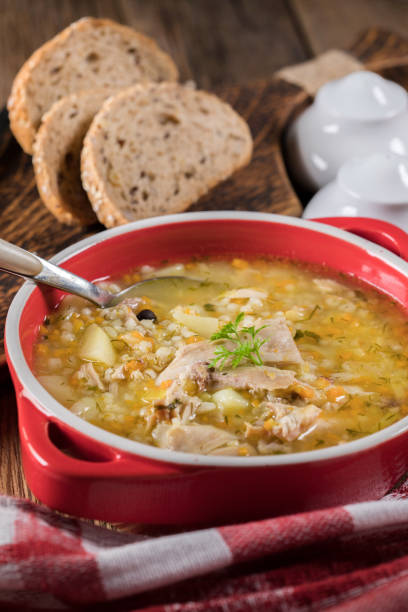 istock Barley soup with vegetables and chicken. 1185234711