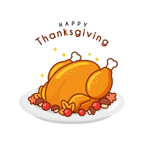 illustration von gebackenem truthahn zum dank - thanksgiving dinner plate food stock-grafiken, -clipart, -cartoons und -symbole