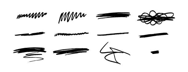 brush-title-02-05 Vector black paint, ink brush stroke, brush, line or texture. Dirty artistic design element, box, frame or background for text. in a row single line symbol underline stock illustrations