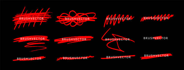 brush-title-02-06 Vector red paint, ink brush stroke, brush, line or texture. Dirty artistic design element, box, frame or background for text. distance marker stock illustrations