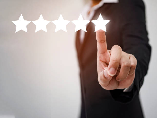 istock Business men pressing five star on visual screen in the concept of Customer Experience Concept, Best Excellent Services Rating for Satisfaction 1185245043