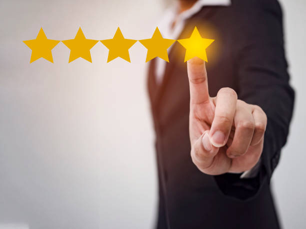 istock Business men pressing five star on visual screen in the concept of Customer Experience Concept, Best Excellent Services Rating for Satisfaction 1185245044