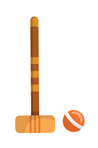 ilustrações, clipart, desenhos animados e ícones de ilustração plana do vetor do inventário de croquet - mallet