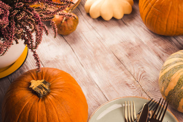 istock Autumn thanksgiving moody background with squash 1185245435