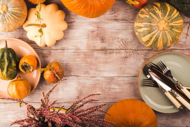 istock Autumn thanksgiving moody background with squash 1185245441