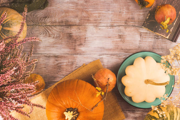 istock Autumn thanksgiving moody background with squash 1185245444