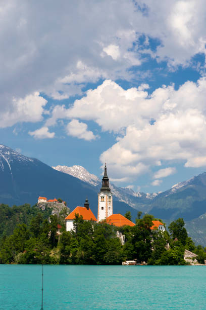istock Lake Bled with mountains in Slovenia 1185247691