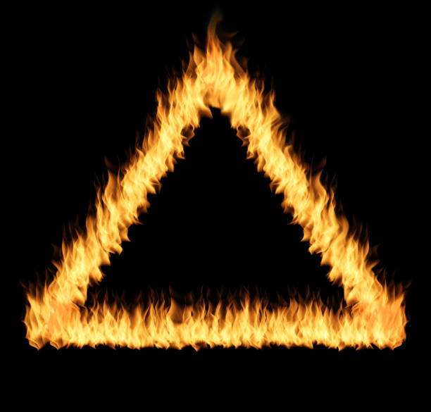 Fiery burning triangle, label for advertising, stock photo