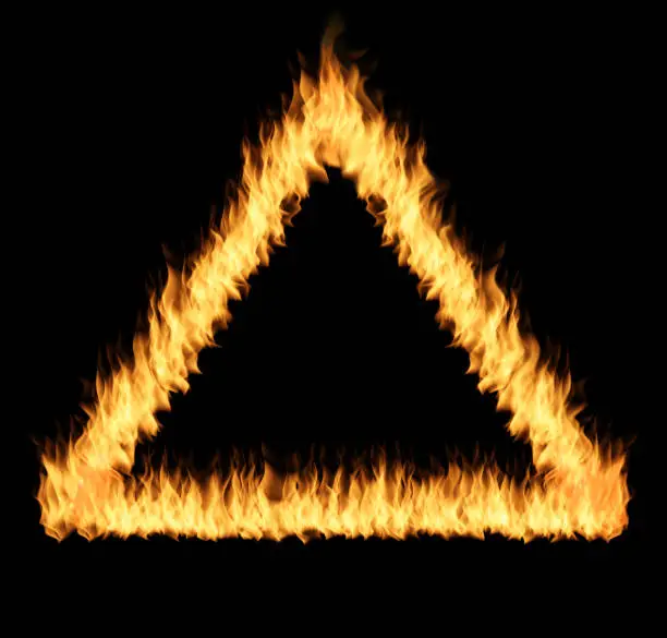 Fiery burning triangle, label for advertising, discounts, sales and other design.