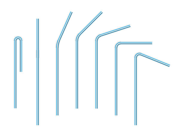 ilustrações de stock, clip art, desenhos animados e ícones de set of white blue drinking straws isolated - drinking straw plastic design in a row